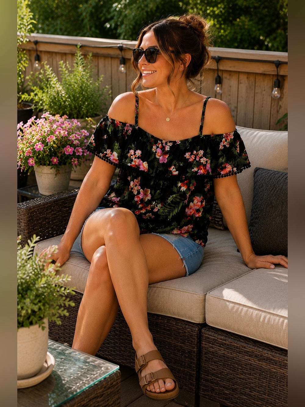 🌸 U2B | 2X | Black Floral | Off-Shoulder Top 🌸